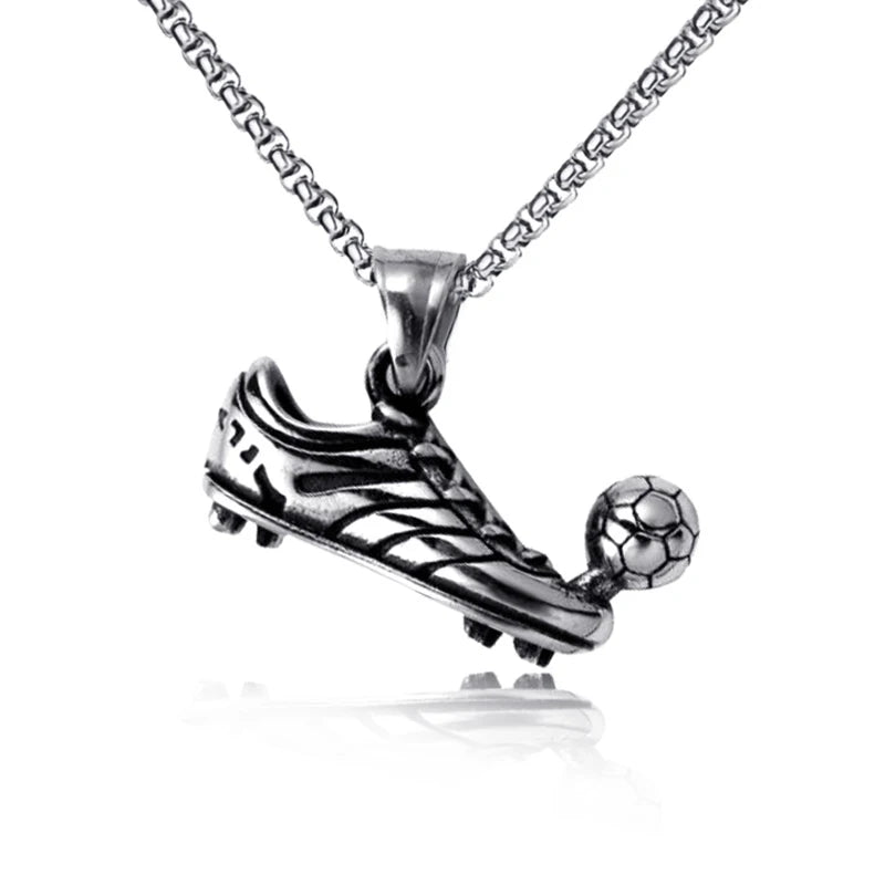 Football Shoe Pendant Necklace Male Vintage Silver Color Hip Hop Punk Sports Style Stainless Steel Chain Fashion Man Jewelry