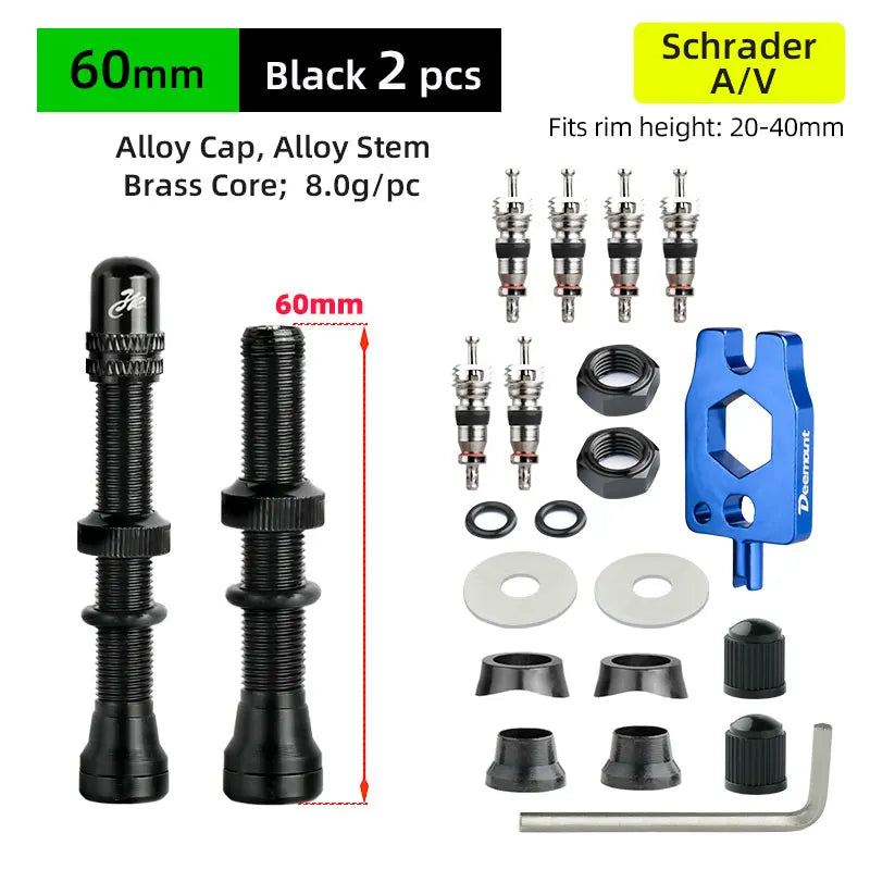 Deemount 2PCS Schrader A/V Valves 40/60mm CNC Machined Anodized for MTB Road Bike Tubeless Rims