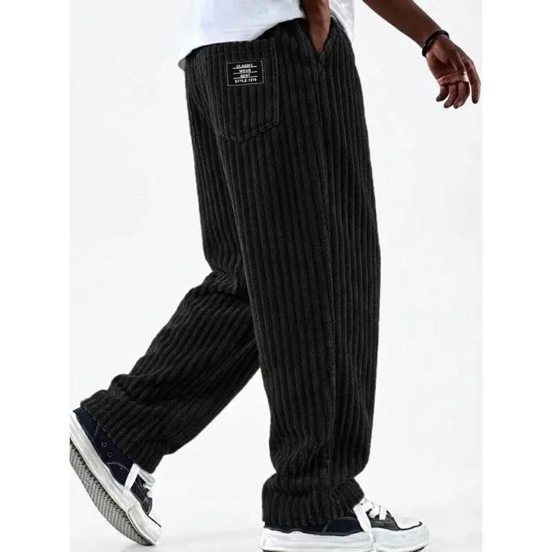 Retro Vertical Striped Men's Pants Corduroy Casual Pocket Trousers Loose Baggy Pants Straight Sweatpants Outdoor Streetwear