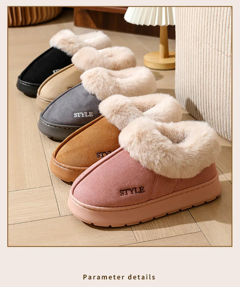 New Platform Snow Boots for Women's Home Thick Warm Wool Shoes Women's Outdoor Anti-Slip Fur Velvet Ankle Short Boots Shoes