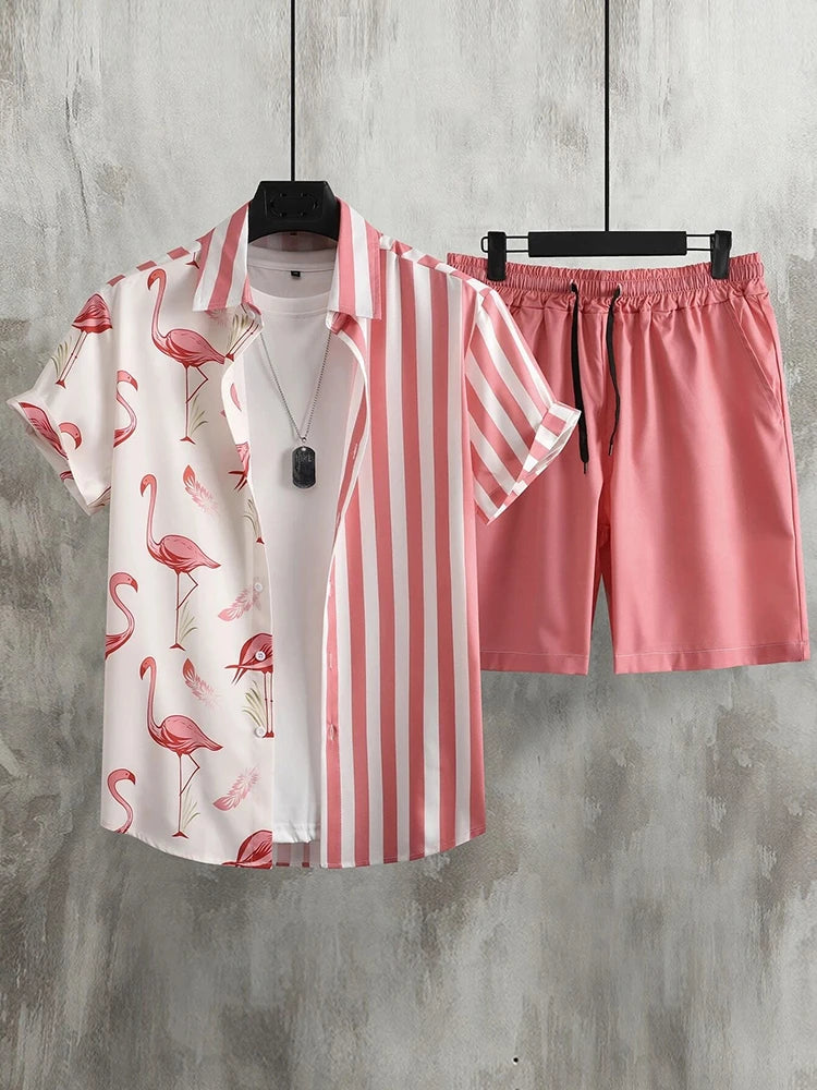 Hawaiian Men's Short Sleeve Shirt And Beach Shorts Set Beach Party Men's Shorts Summer Vacation Fashion Men's Casual Shirt