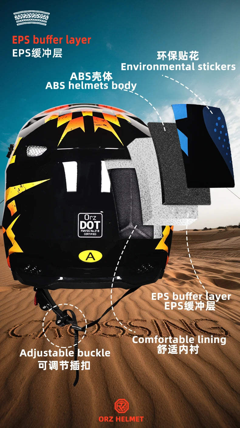 ORZ professional off-road motorcycle helmet, youth off-road full helmet, DOT approved gift of goggles, capacitors de moto