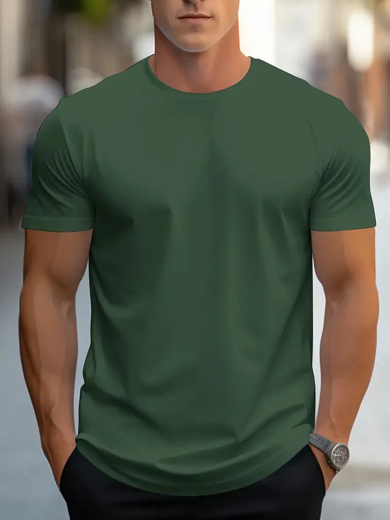 Simple solid color high quality men's round neck short sleeve summer comfortable breathable, casual and versatile T-shirt