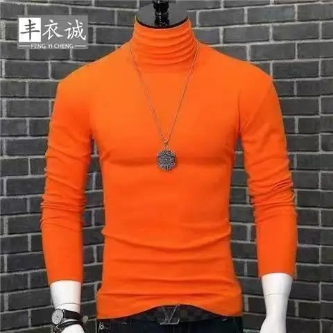 Korean Clothing Blouse Oversize Golf Wear Casual Full Cotton Men's Turtleneck Base Shirt Simple Solid Color Long Sleeve Tops Tee
