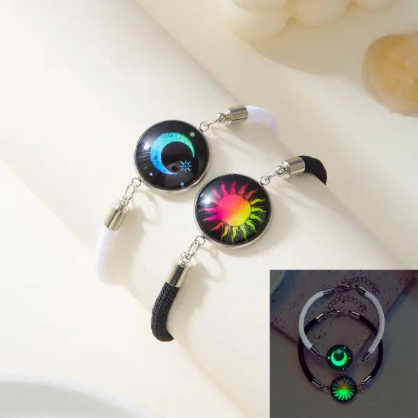Romantic Luminous Sun Moon Couple Bracelets for Women Men Handmade Braided Rope Matching Bracelet Charms Lover  Jewelry Gifts