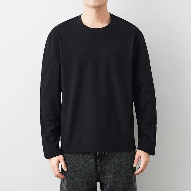 Fast Delivery T-Shirts Men Long Sleeves Tee Tops Male Autumn Plain Cotton Tshirts Plus Size 4XL 5XL Undershirts Man Clothing