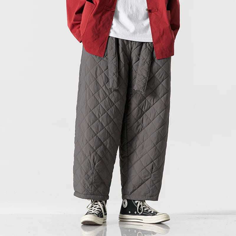 2024 Winter Thickened Cotton Padded Pants Men Casual Warm Trousers Ankle Length Pants Sportwear Solid Drawstring Sweatpants Man