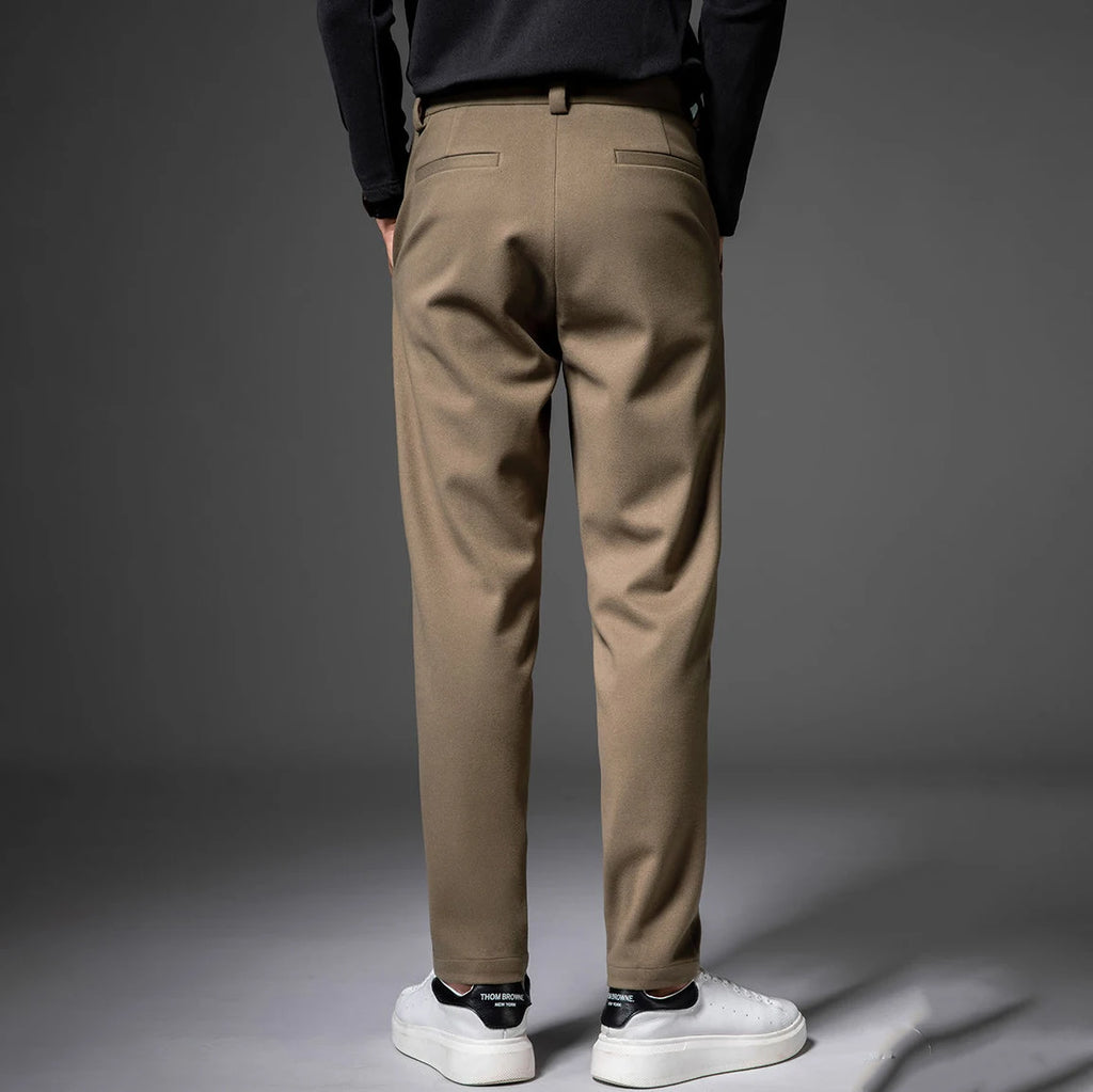 Brown Heavy Duty Woolen Straight Casual Brushed Pants Men High Quality Korean Business Work Trousers