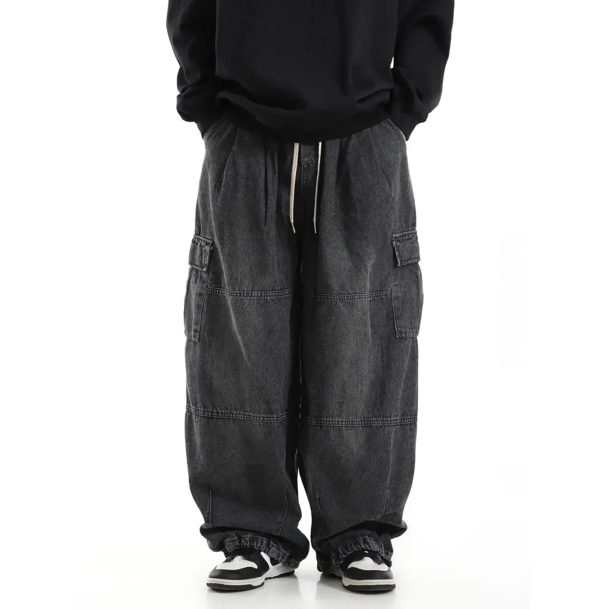 Y2k Black Baggy Cargo Jeans Trousers Men Streetwear Casual Hippie Jogging Wide Leg Oversize Long Male Denim Pants