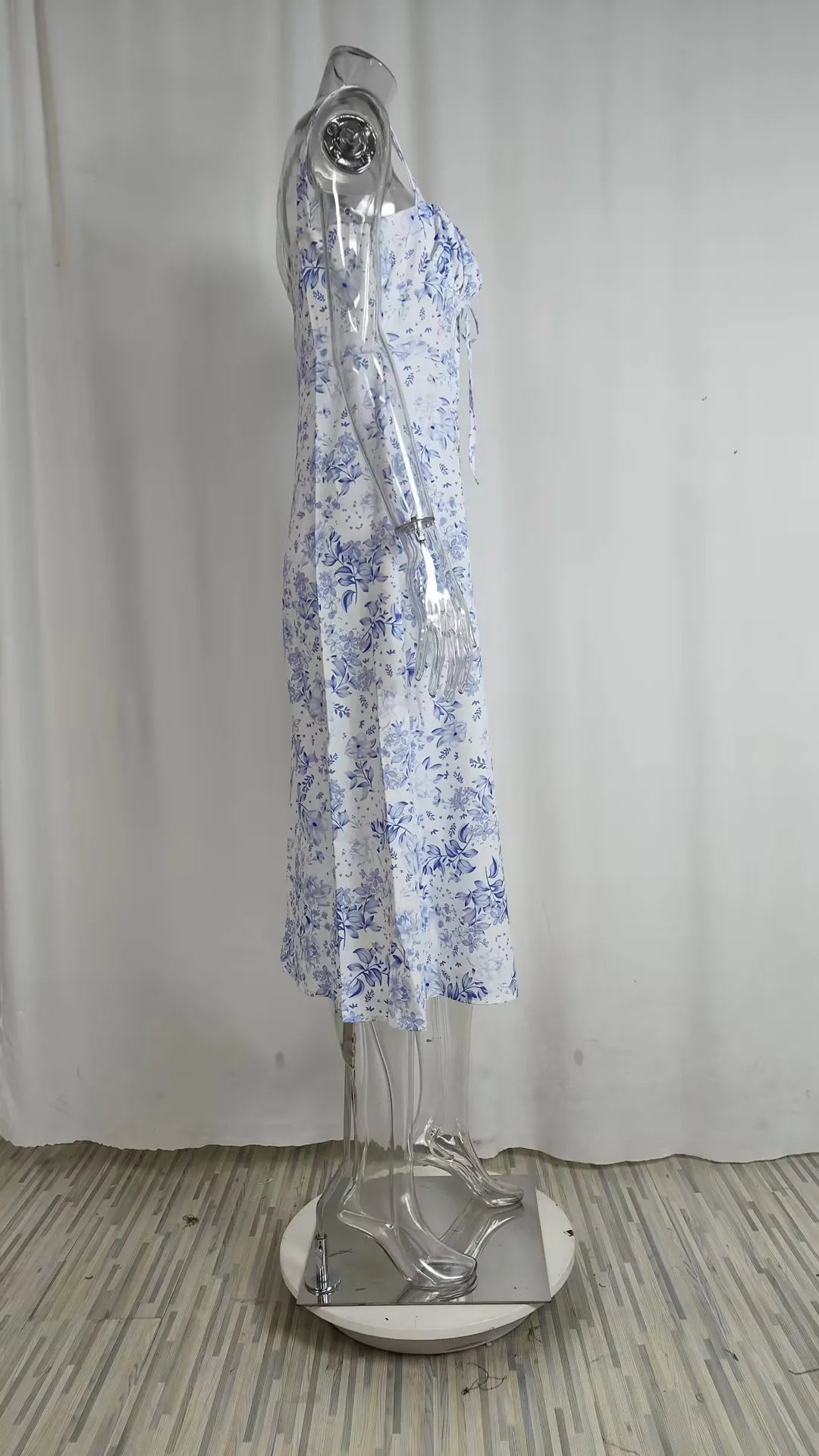 Women Summer Dress 2024 Fashion Floral Print Halter Sling V Neck Bra Sleeveless Gentle Woman mid-calf Dresses Vestidos GHH24128