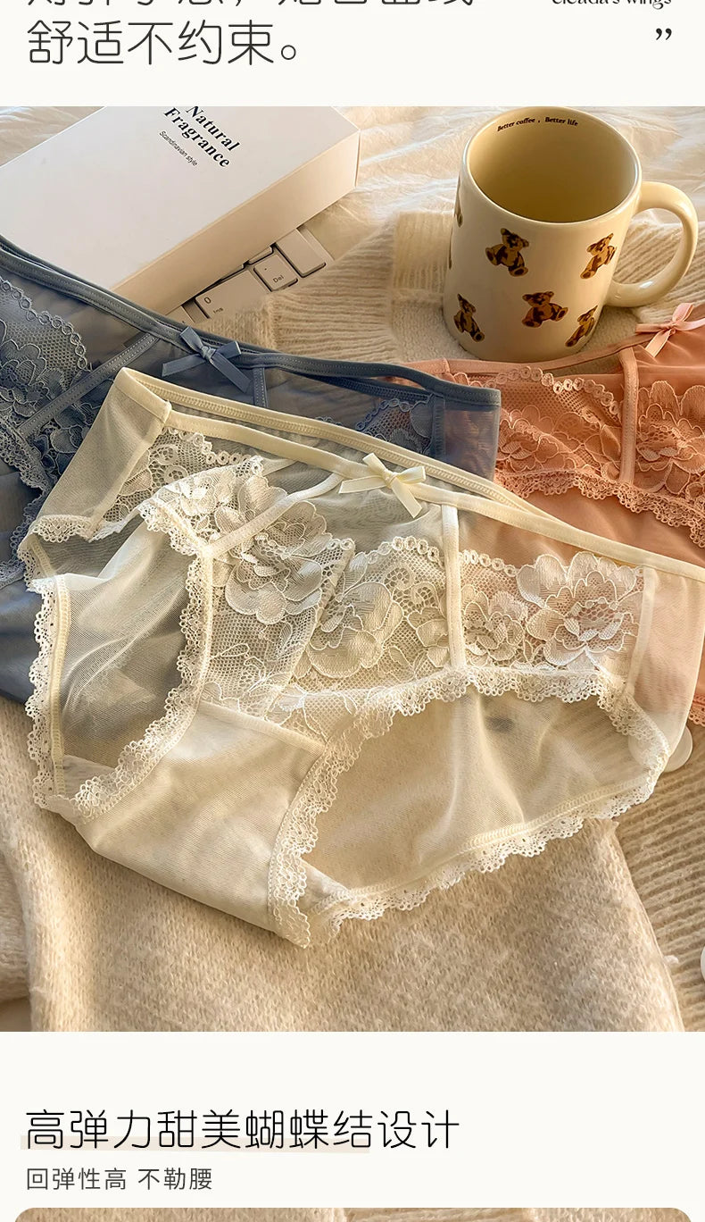 1Pcs Women's Underwear Panty black Sexy Lace Panties Girl Hollow Comfort Briefs Mid Waist Seamless Underpants Female Lingerie