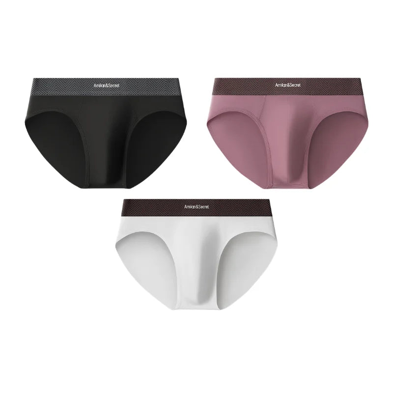 3Pcs Men’s Cotton Briefs No Fly Mid Waist U Convex Pouch Triangle Underpants Solid Color Breathable Summer Daily Underwear Male