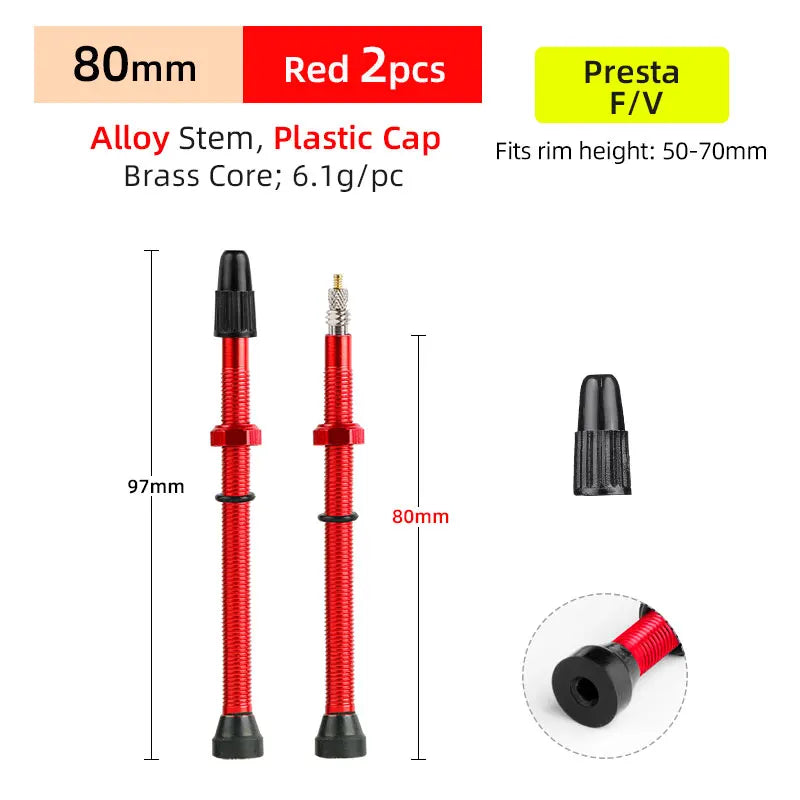 Deemount 2pcs 40/60/80mm Bike Presta/FV Valve Stem for Tubeless Tire MTB Road Bike Bicycle No Tube Rim Parts