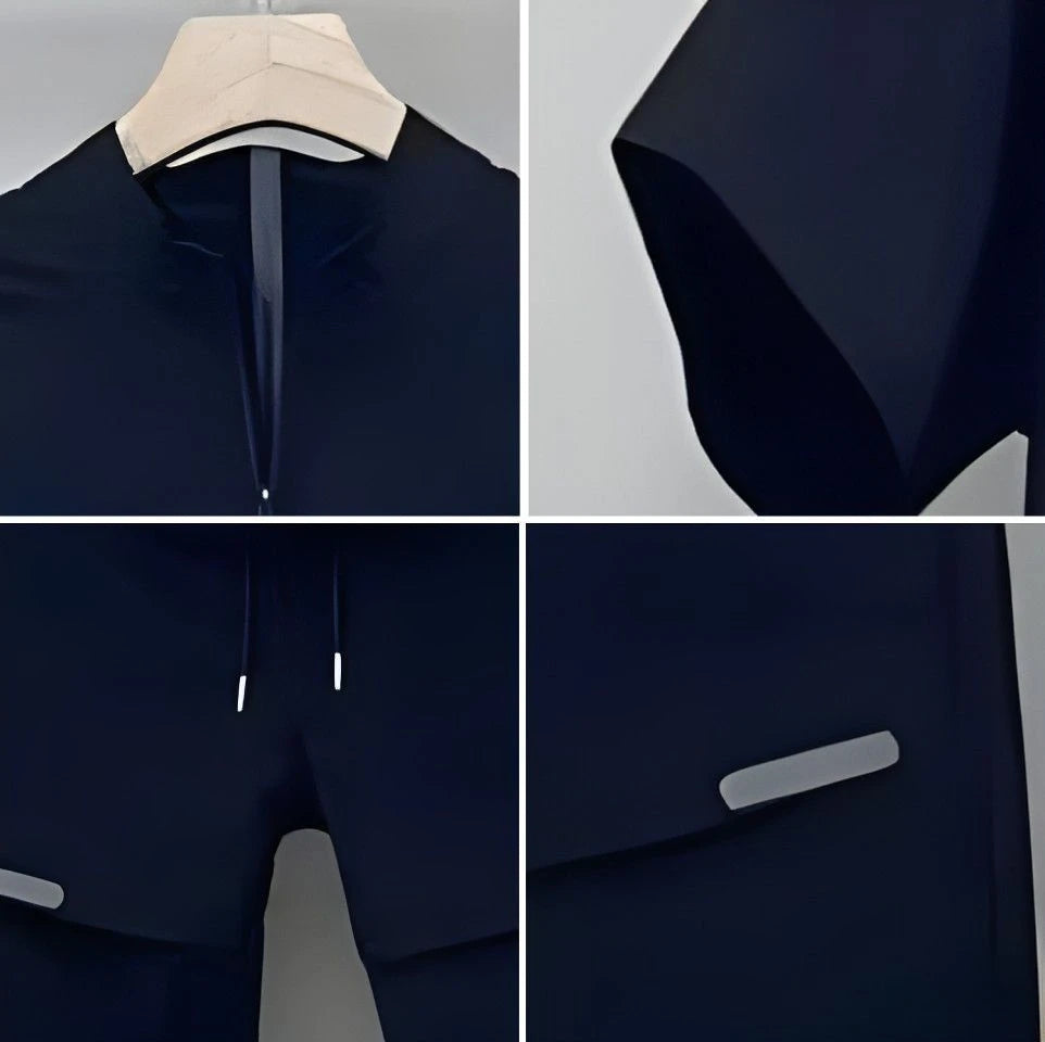 New Men 2 Piece Set Half Zip Stand Collar Loose Quick Dry Breathable Short Sleeve T Shirt Sports Pants Casual Tracksuit