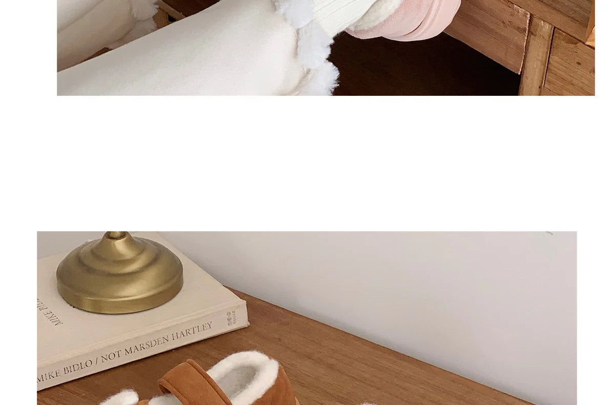 New fuzzy house slippers woman sweet furry cat designer mary janes shoes for women thick sole home slipper floor shoes bedroom
