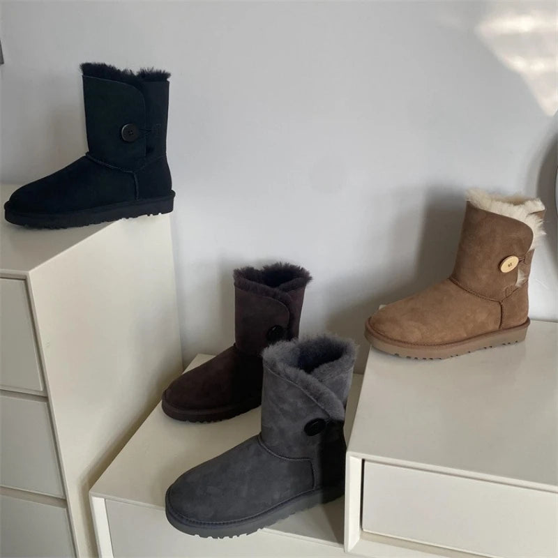 2026 New Design Winter Boots Women Super Mini Real Sheepskin Wool Comfort Warm Natural Fur Shoe Man Classic Snow Boot Size 35-44