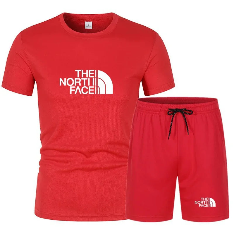 The new slim-fit men's mesh sports outfit includes a T-shirt and trousers, a two-piece set. It is a fashionable sports outfit in