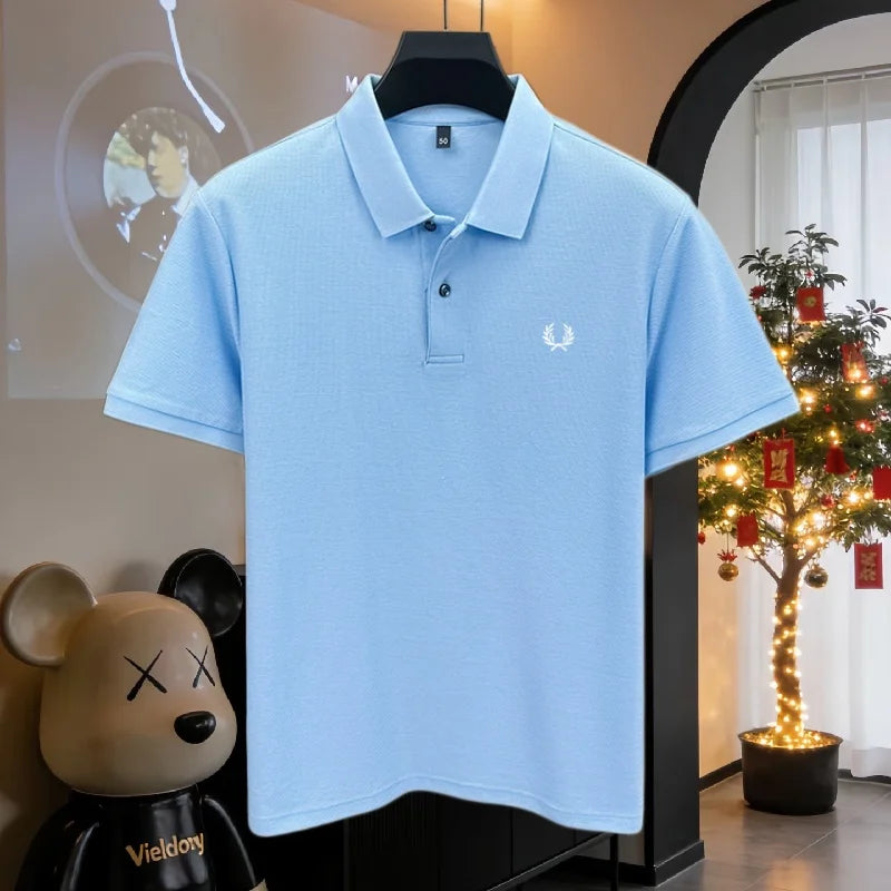 100% pure cotton 2026high-end brand men's short sleeve polo shirt summer fashion luxury wheat embroidery golf top casual T-shirt
