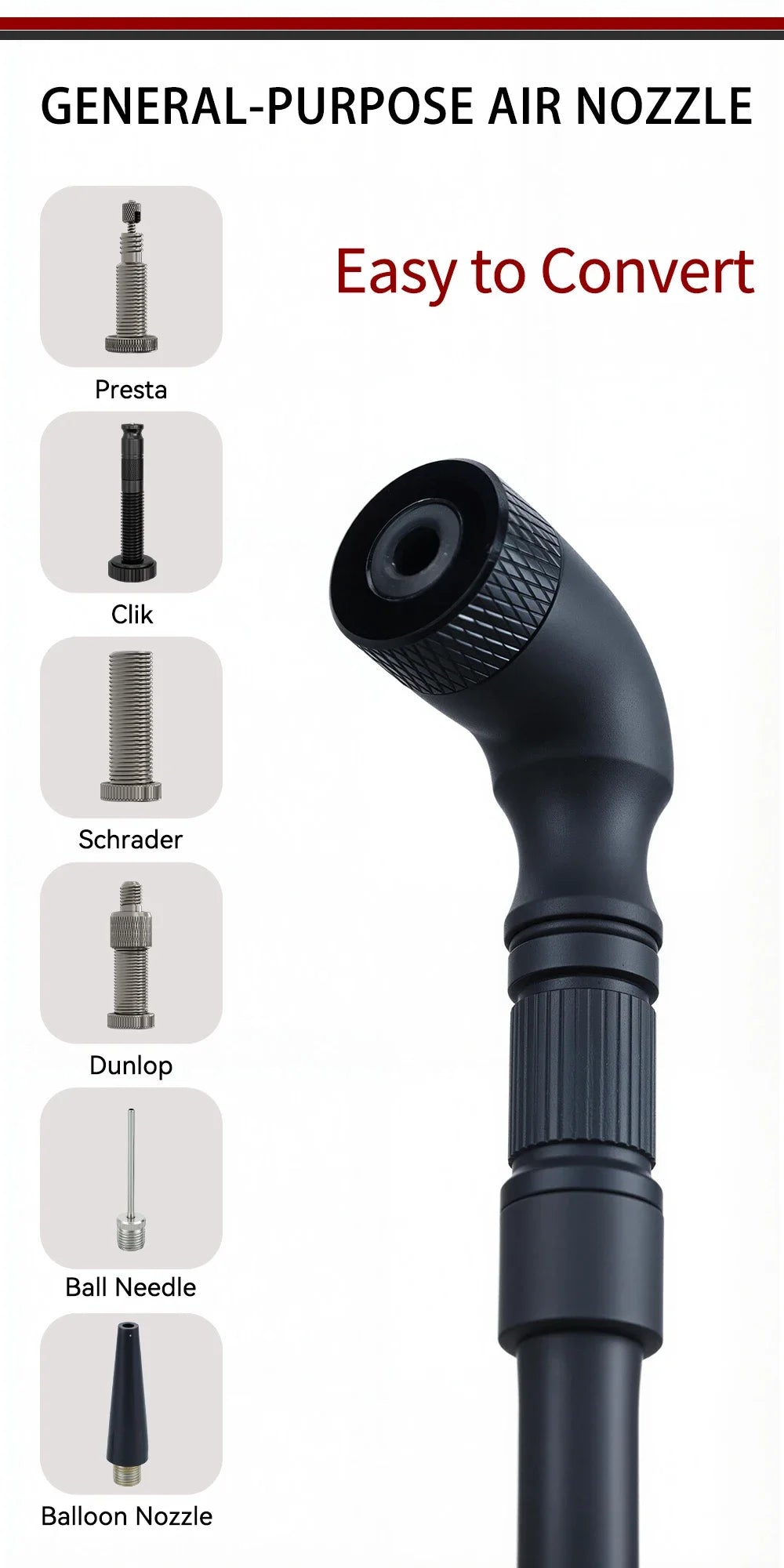 Bicycle Pump air nozzle Adapter 4-In-1 Presta Schrader & Clik Valves with Universal Extension Hose for Pumps bike accessories