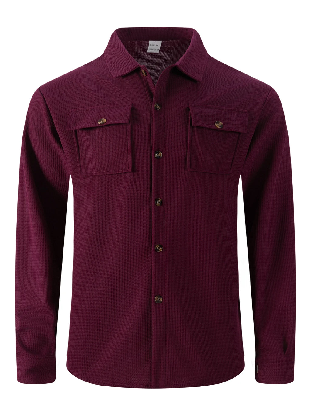 Men's Waffle Knit Button Down Shirt - Casual Long Sleeve Turn Down Collar Chest Pocket Work Shirt