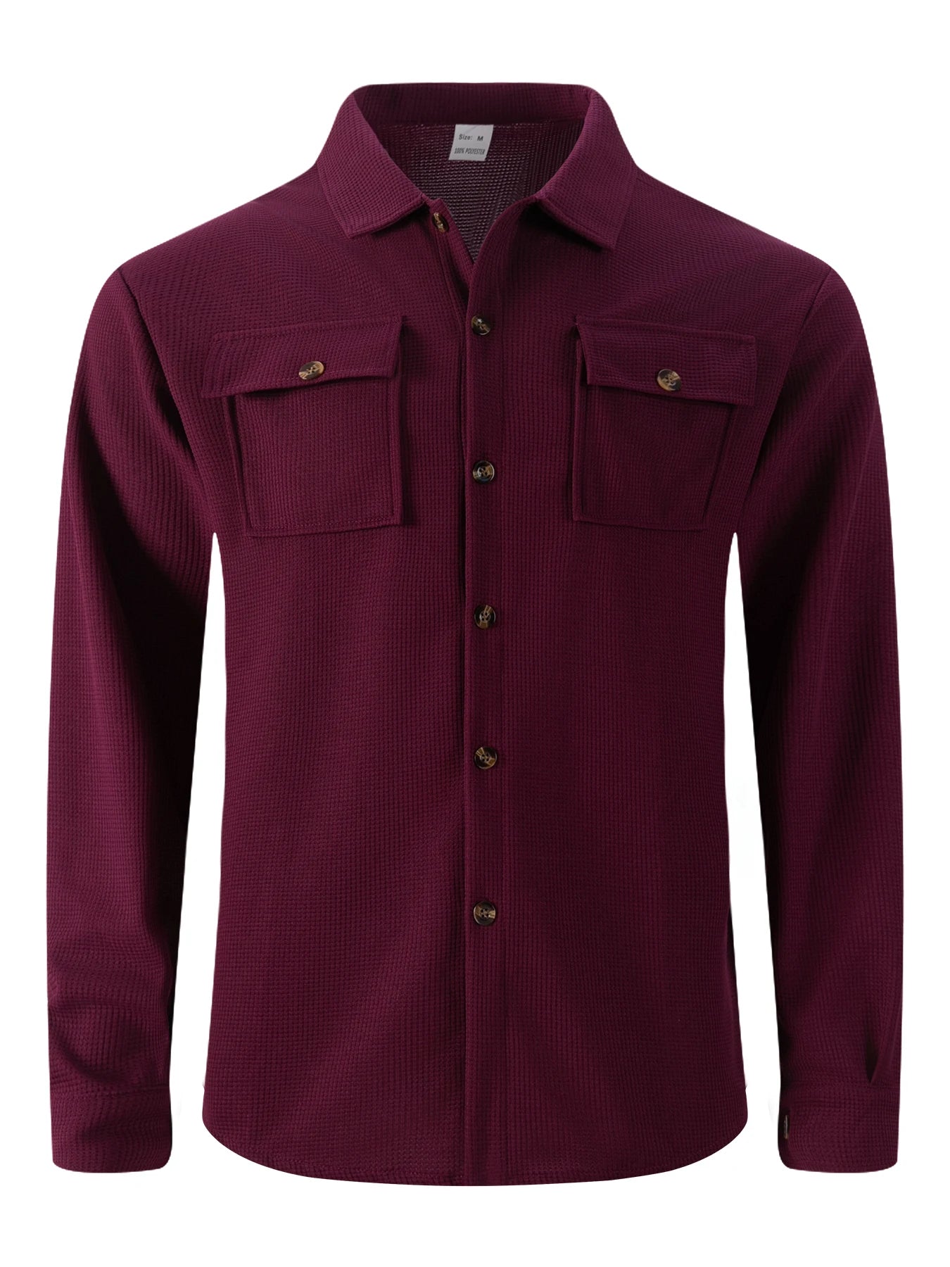 Men's Waffle Knit Button Down Shirt - Casual Long Sleeve Turn Down Collar Chest Pocket Work Shirt