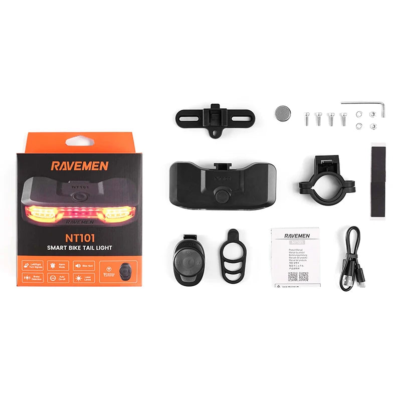 RAVEMEN Bike Turn Signals Rear Light Bicycle Wireless Taillight Horn NT101 Anti-Theft Vibration Alarm Auto On-Off Brake Sensor
