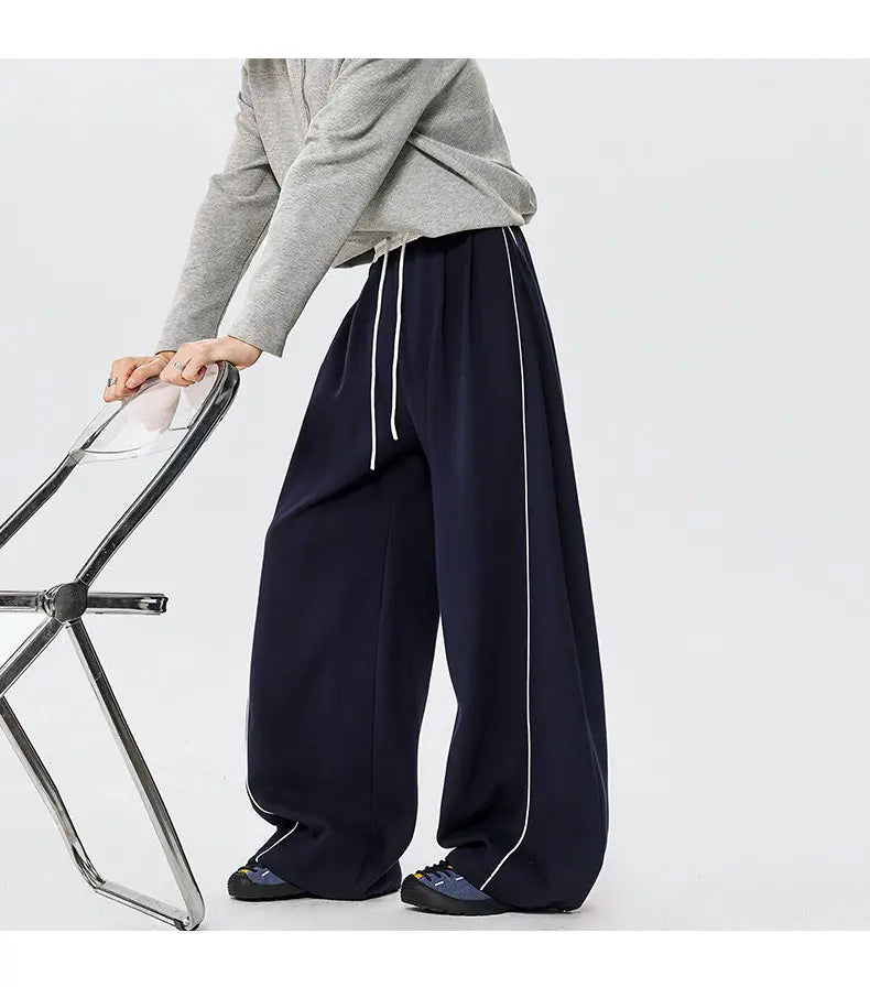 Men's Minimalist Oversized Wide Leg Sweatpants Contrast Stripe Drawstring Waist Streetwear Pants
