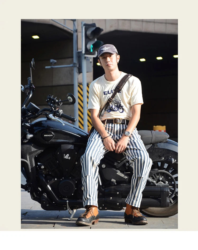 14oz Dense Thicken Heavyweight Striped Pants for Men Good Quality Winter Fall America Style Loose Casual Vintage Worker Trouser