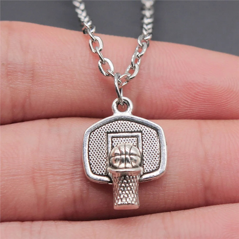 Antique Silver Color 20x15mm Basketball Pendant Necklace For Women