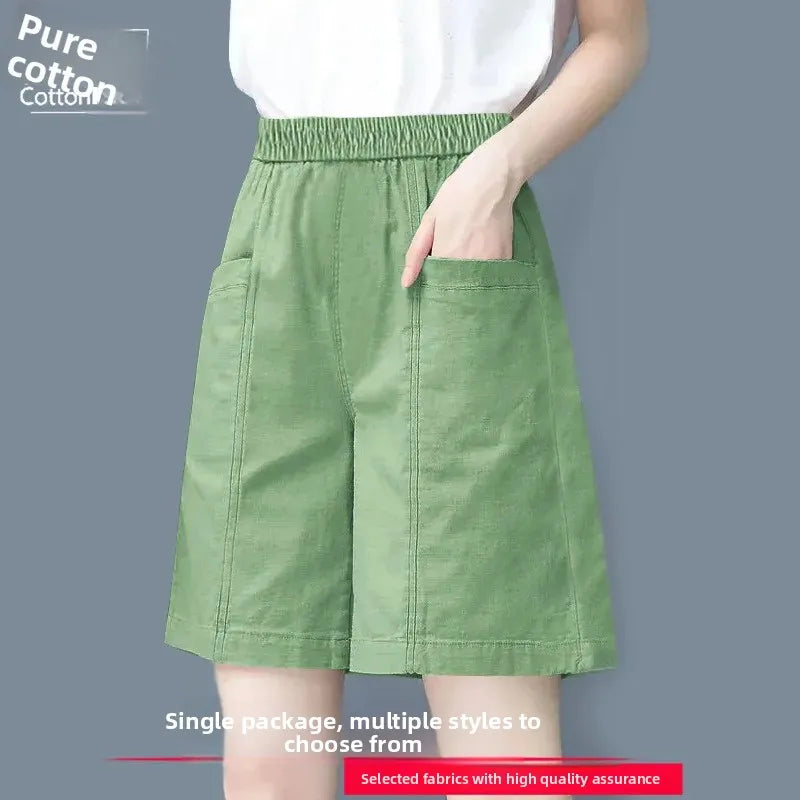 Summer Casual Loose High Waist Slimming Cotton Wide Leg Five-Quarter Length Women's Shorts Versatile Workwear Style Shorts
