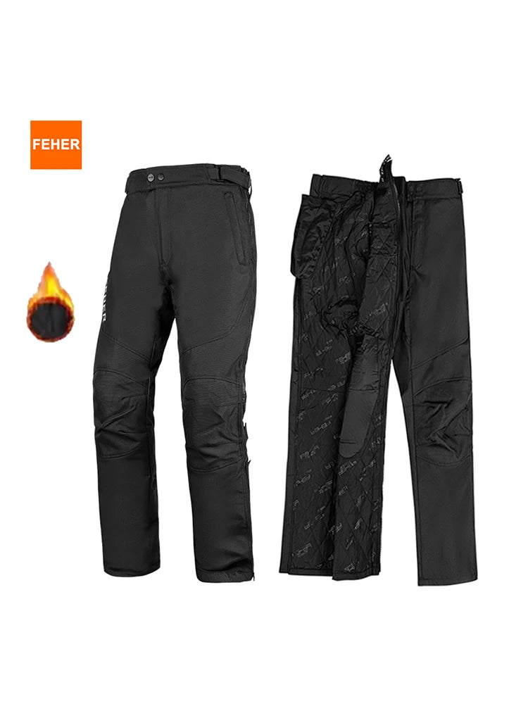 FEHER Motorcycle Pants Winter Waterproof Quick-release Thermal Motorbike Trousers Unisex Built-in Removable CE Protective Gear