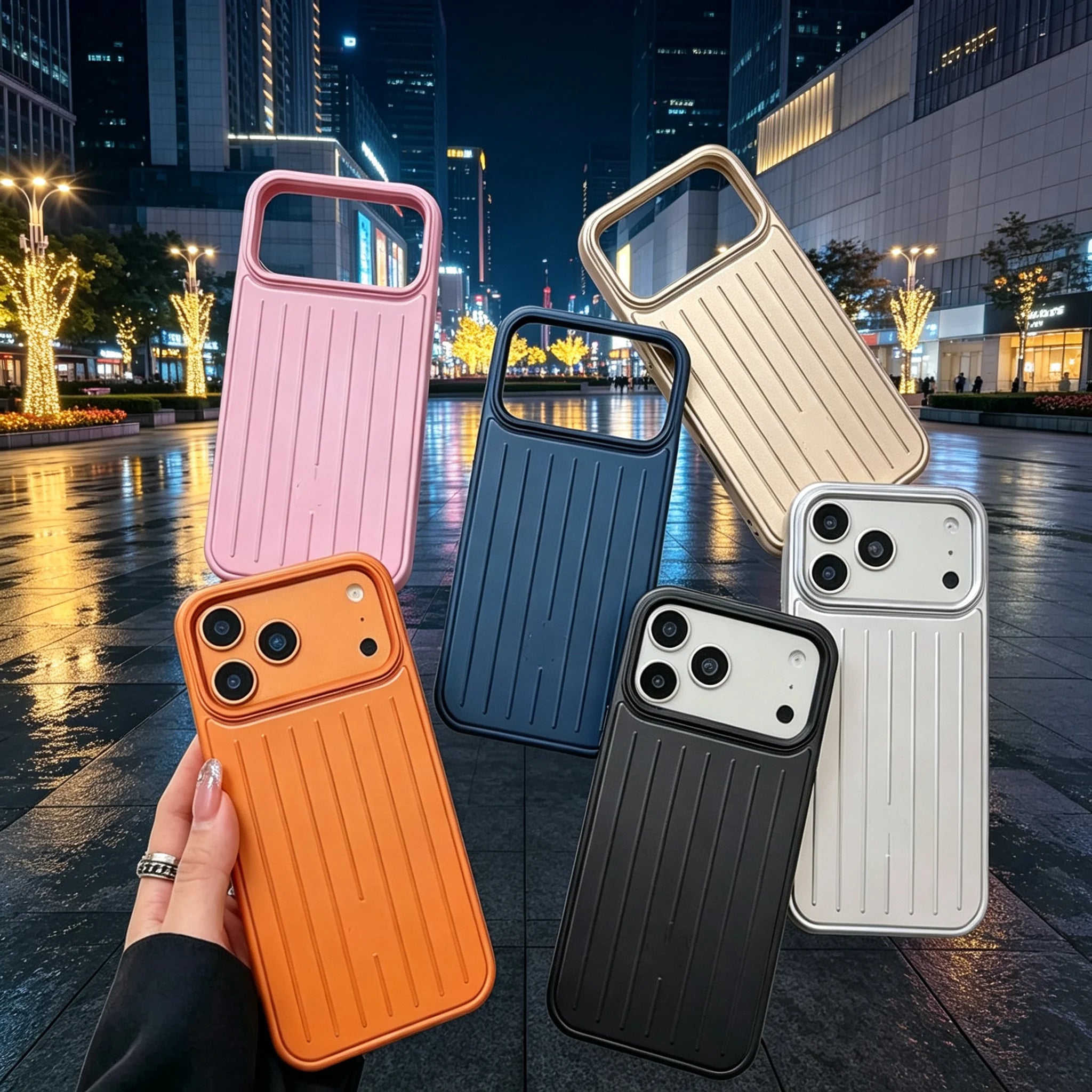 Ultra Luxury 3D striped pattern alloy back phone case for iPhone 17 16 15 14 Pro Max 13 panel with logo, comes with gift box