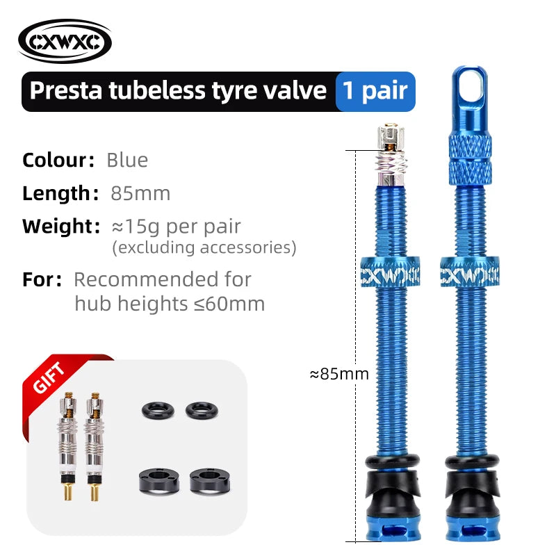CXWXC 1Pair Bicycle Presta Valve 45/65/85mm Aluminum Alloy Valve For Tubeless Road/MTB/Gravel Bike Rim Valve Accessories