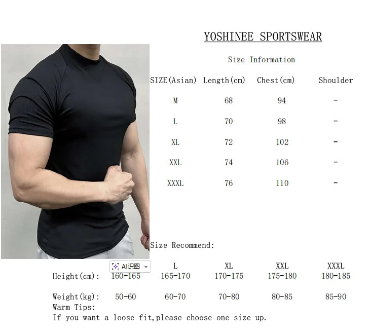 Men Summer Tshirt Muscle Shirt Bodybuilding Fitness Workout Turtleneck Casual Top Tees