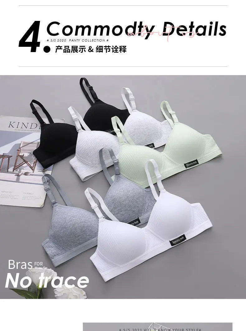 3pcs Women Thin Wireless Bra Girl Seamless Push Up Bra Student Comfort V-Shaped Underwear Adolescent Breathable Comfort Lingerie