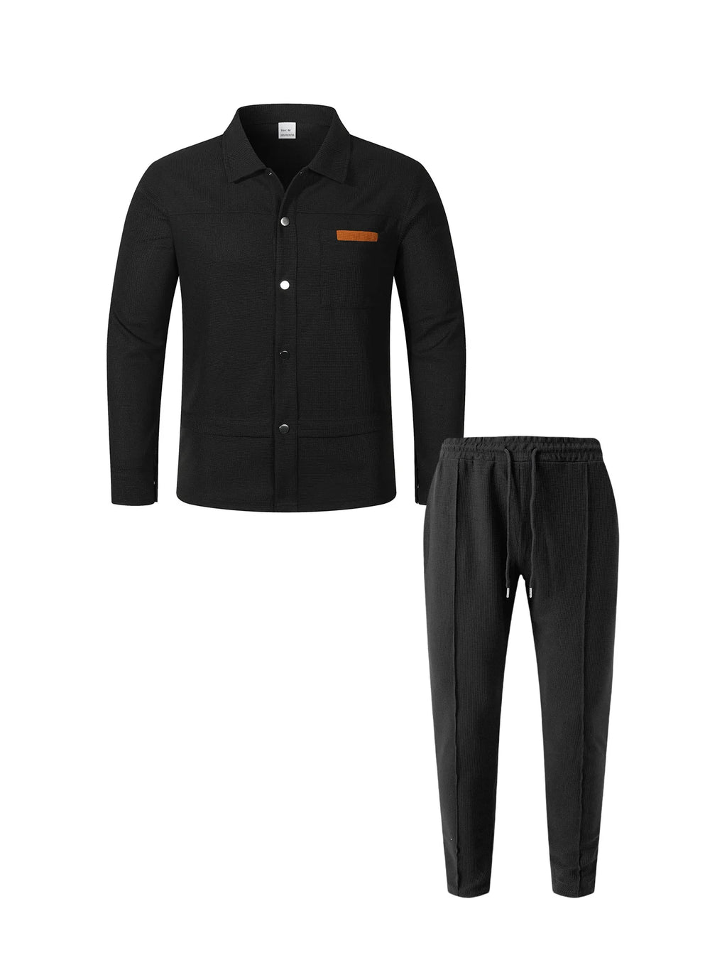 2026 New Men's Casual 2 Piece Tracksuit Fall Waffle Knit Solid Color Lapel Collar Button Jacket with Pockets Long Pants Set