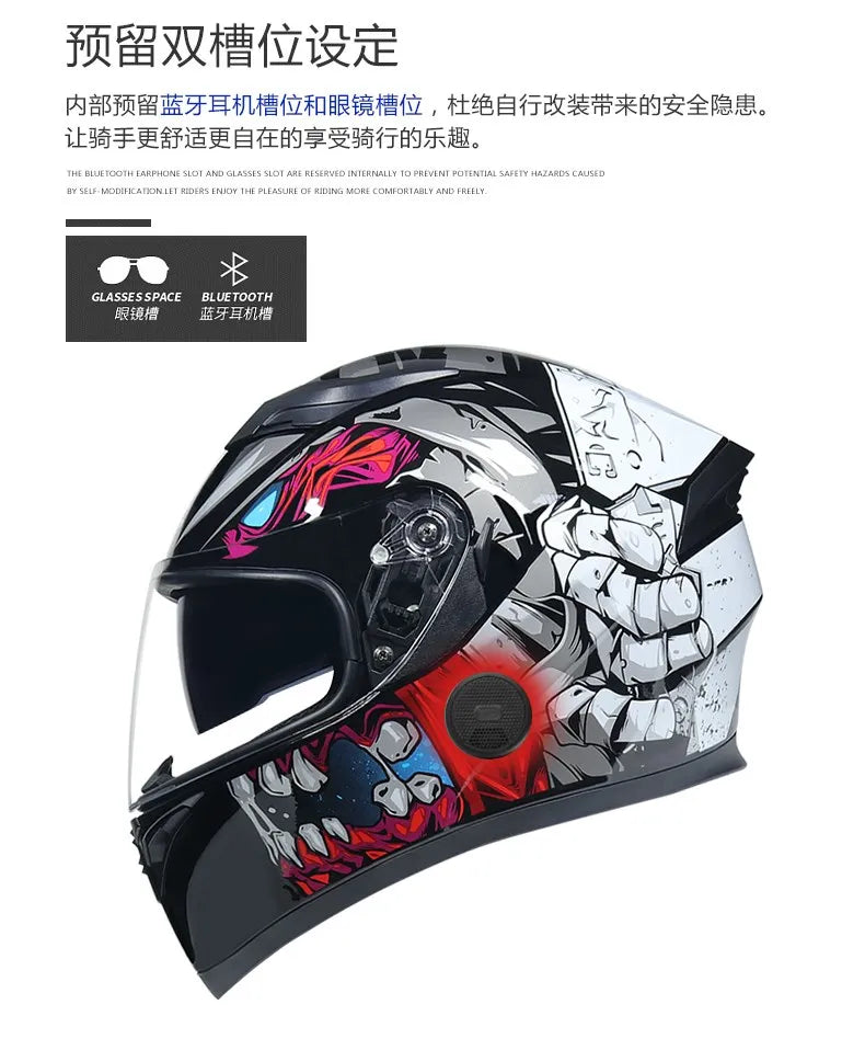 JIEKAI DOT Certified Full Face Motorcycle Helmet Racing Dual Lens Helmet