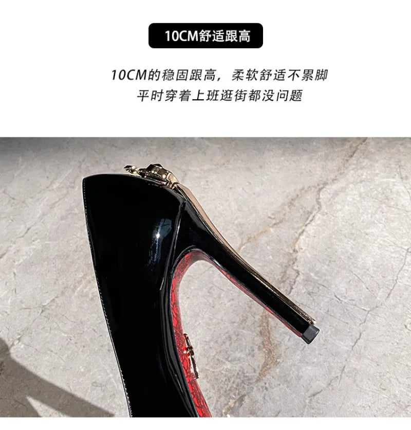 Luxury Designer Women Shoes Exquisite Metal Decoration Pointed Tip High Heels for Woman Elegant French Casual Shoe Zapatos Mujer