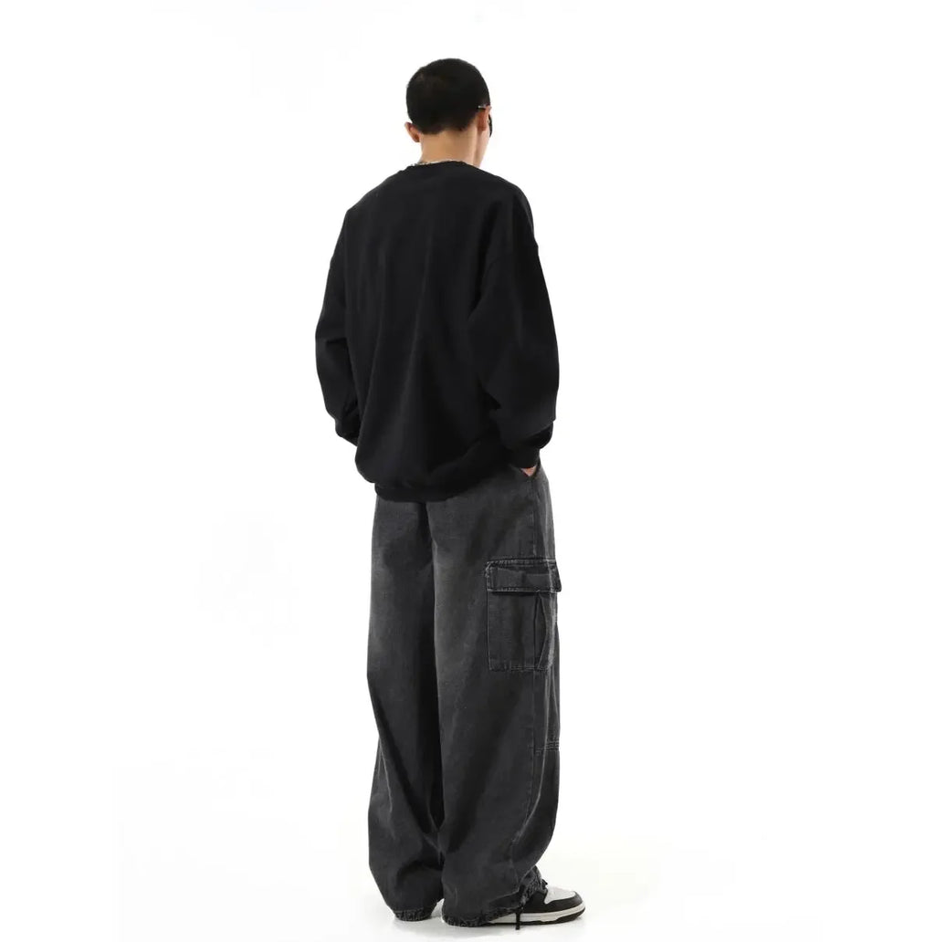 Y2k Black Baggy Cargo Jeans Trousers Men Streetwear Casual Hippie Jogging Wide Leg Oversize Long Male Denim Pants