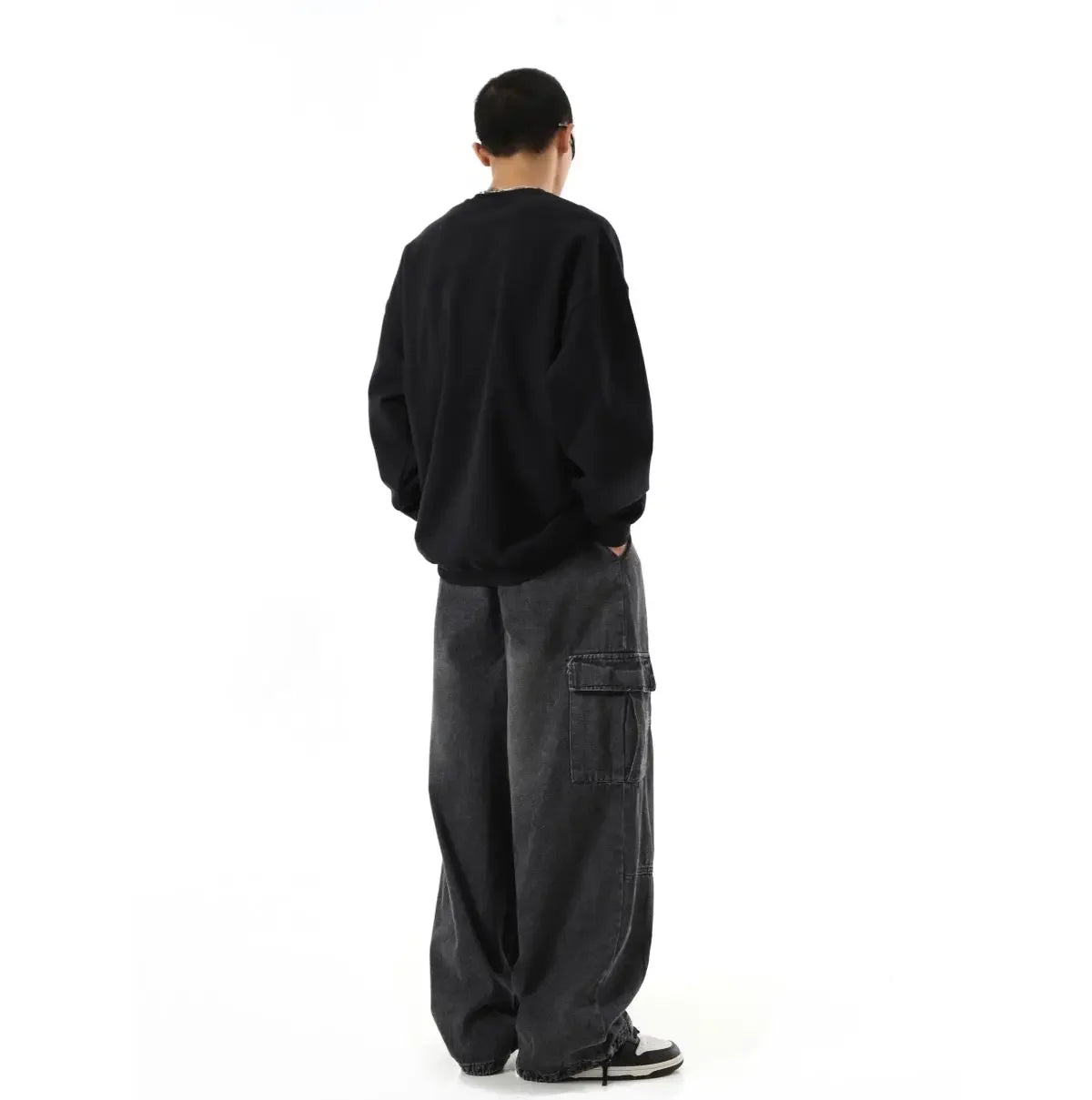 Y2k Black Baggy Cargo Jeans Trousers Men Streetwear Casual Hippie Jogging Wide Leg Oversize Long Male Denim Pants