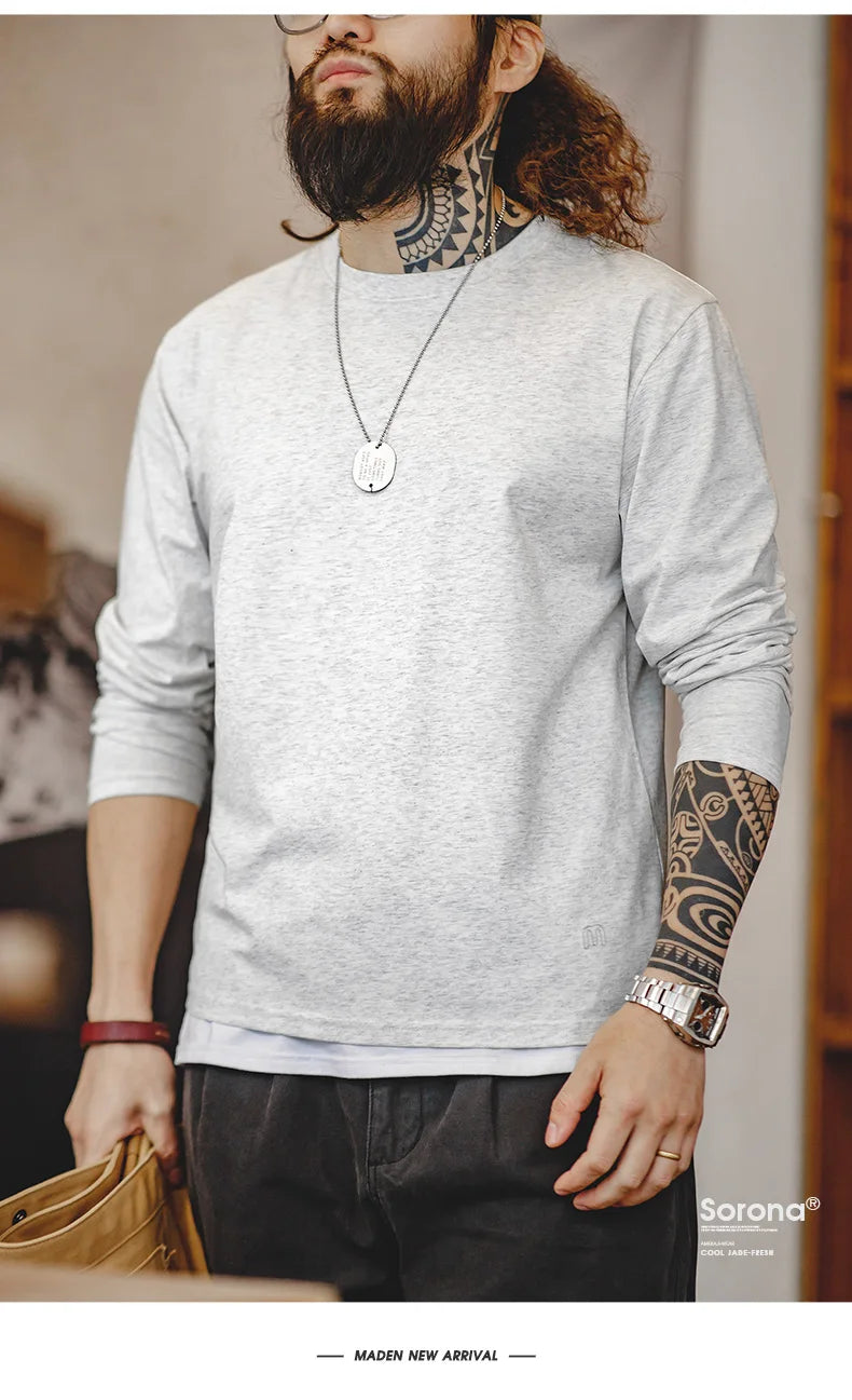 Maden New Casual Sorona Cool Long-sleeved T-shirt Quick-drying Antibacterial Round Neck Top for Men's Spring And Autumn