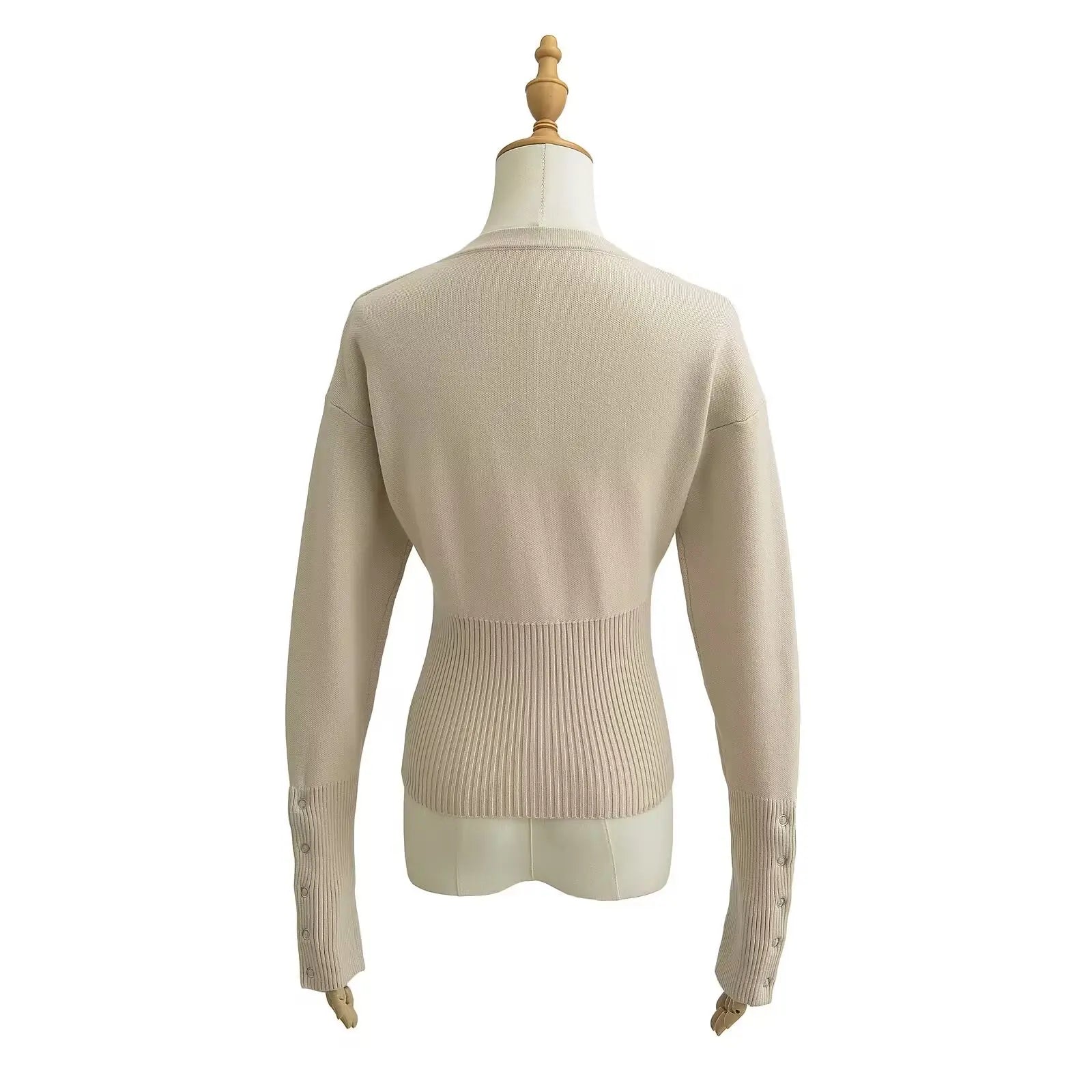 Women's Knitted Fitted Cardigan Elegant Long Sleeve Tops Sweater Knitwears Top Female Clothing 2025 Fall Black Brown White Blue