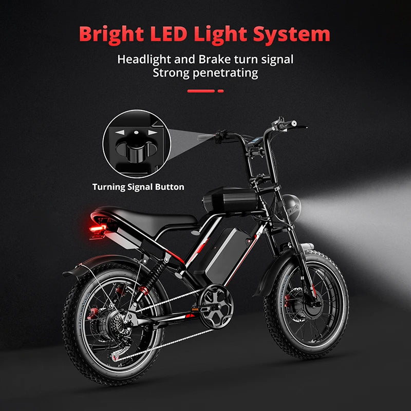 HiQiS S8 electric bike power motor 25KMH 48V 25AH dual suspension 20inch fat tires long range 50KM e-bike for adults