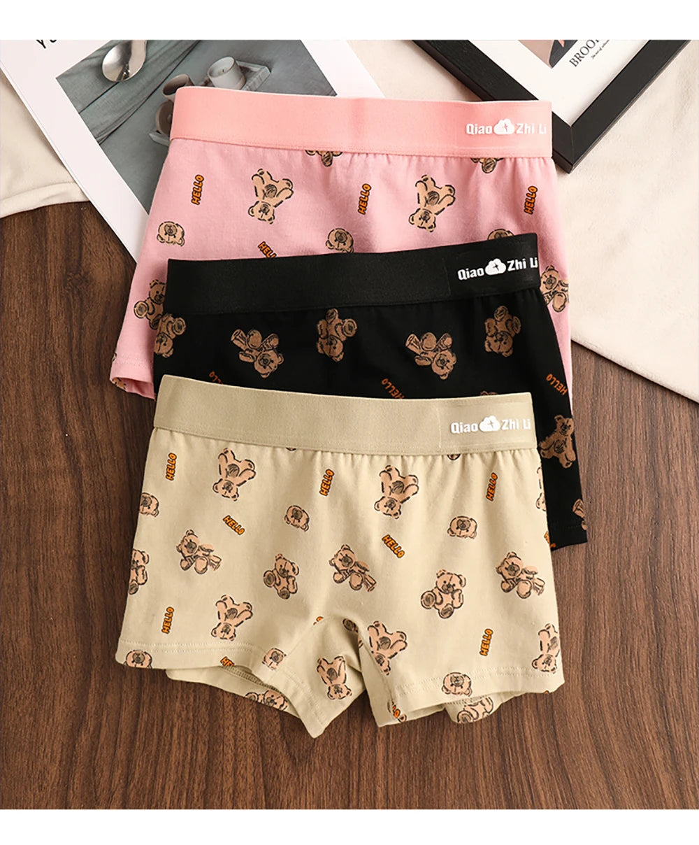 3PCS/Pack Autumn Winter Cotton Cute Bear Print Women's Panties Antibacterial Breathable Crotch Underwear Comfortable Soft Linger