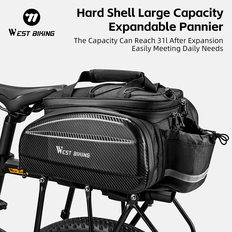 WEST BIKING Bicycle Bag EVA Polyester 17-31L Waterproof Bike Bag Large Capacity Travel Mountain Gravel Bike Bag Bike Accessories