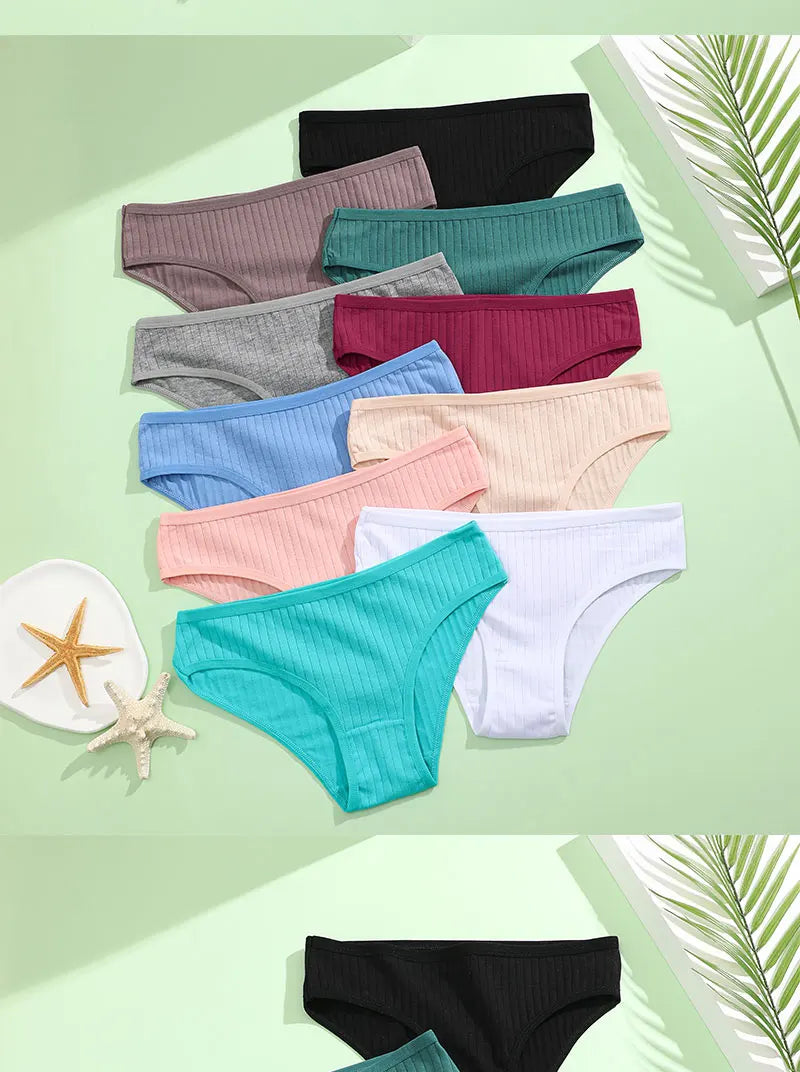4PCS/SET Women's Cotton Panties Sexy Soft Striped Underpants Solid Color Briefs Female Comfortable Stretch Lingerie M-XL