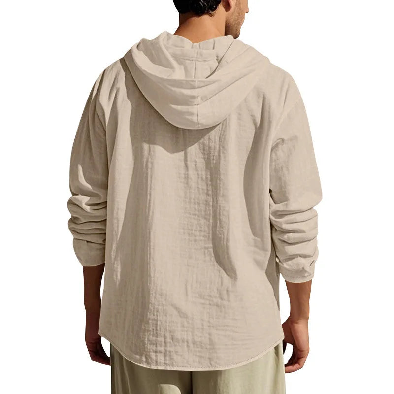 Men's Linen Long-Sleeved Shirt And Pants Set Breathable Outdoor Leisure Hiking Beach Sports Clothing for Spring Summer Autumn