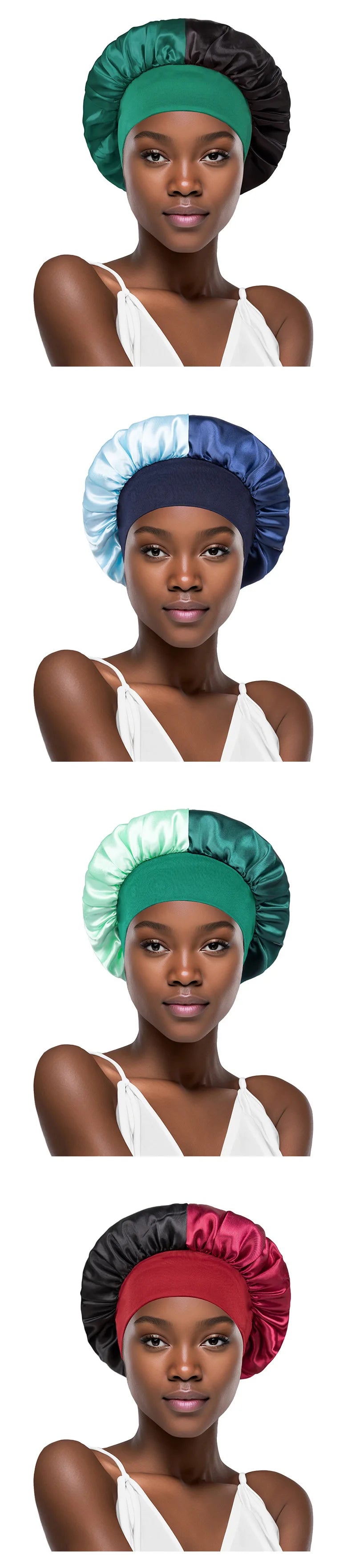 Women Wide Edge Satin Bonnet Sleeping Hat Double Colors Round Shower Caps Unisex Cap Apparel Accessories