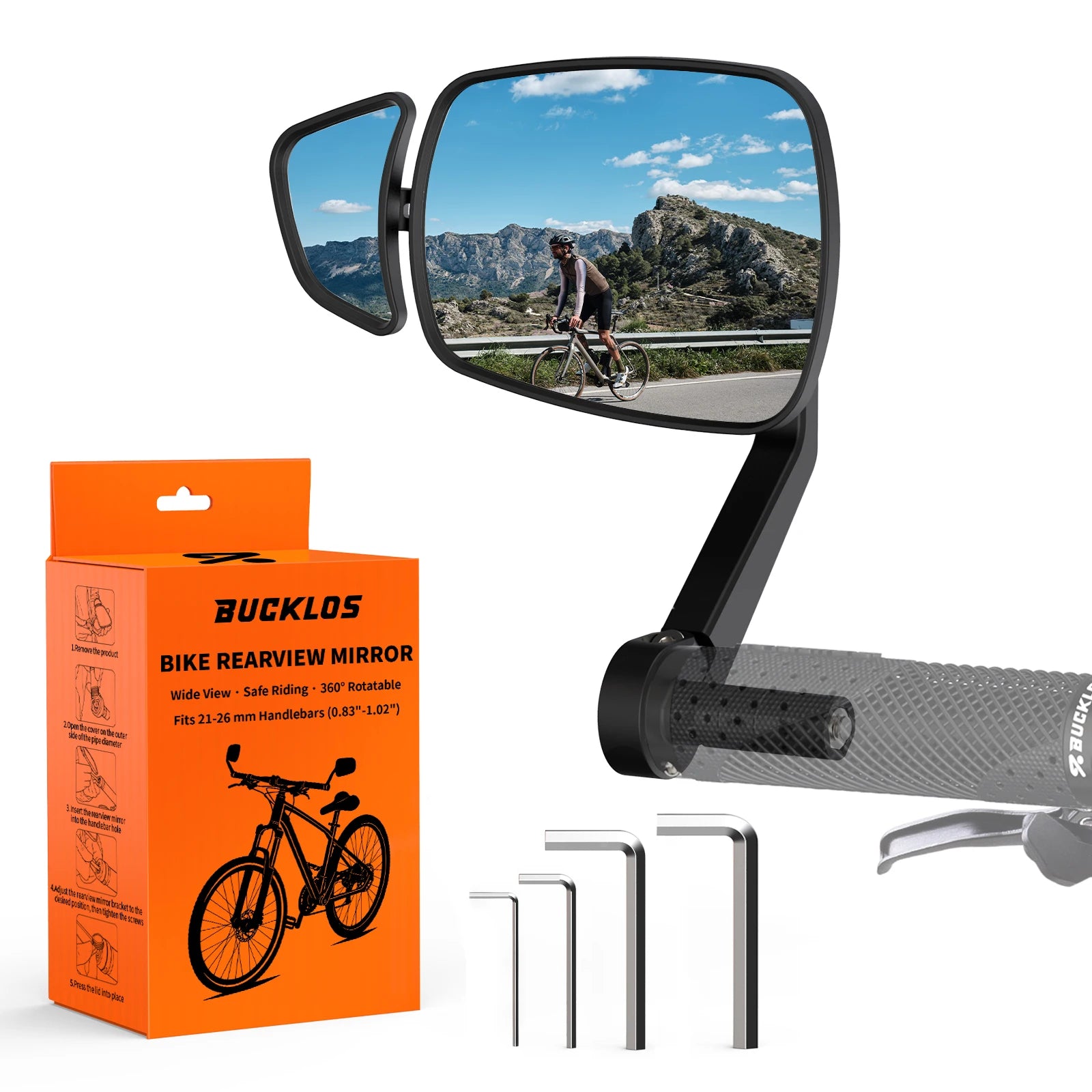 BUCKLOS Bike Rear View Mirror 360° Adjustable Wide Angle Anti-Glare Handlebar Plug Rearview Mirror E-Bike Small Auxiliary Mirror