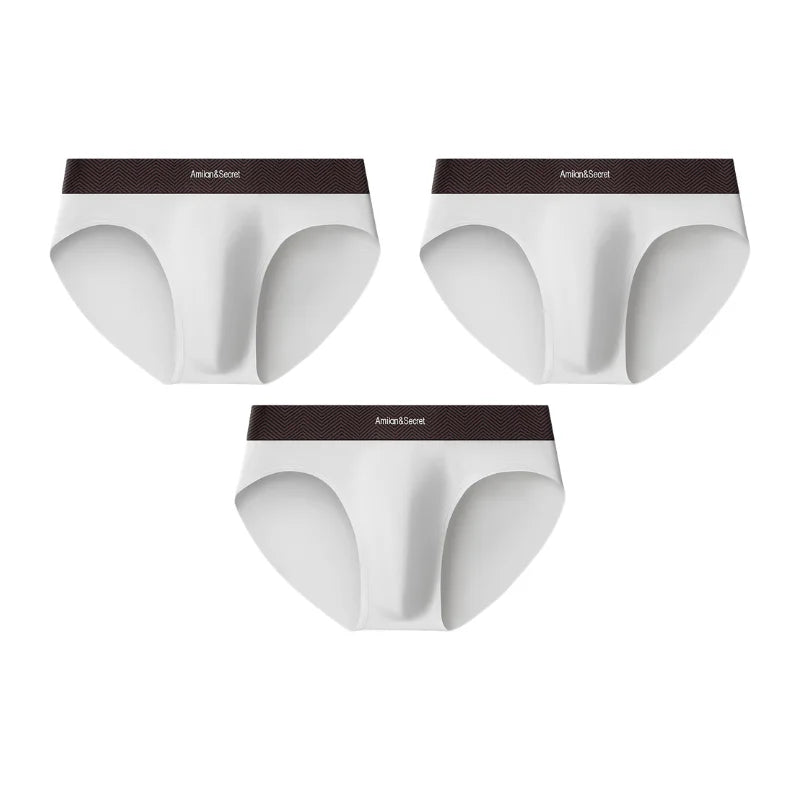 3Pcs Men’s Cotton Briefs No Fly Mid Waist U Convex Pouch Triangle Underpants Solid Color Breathable Summer Daily Underwear Male